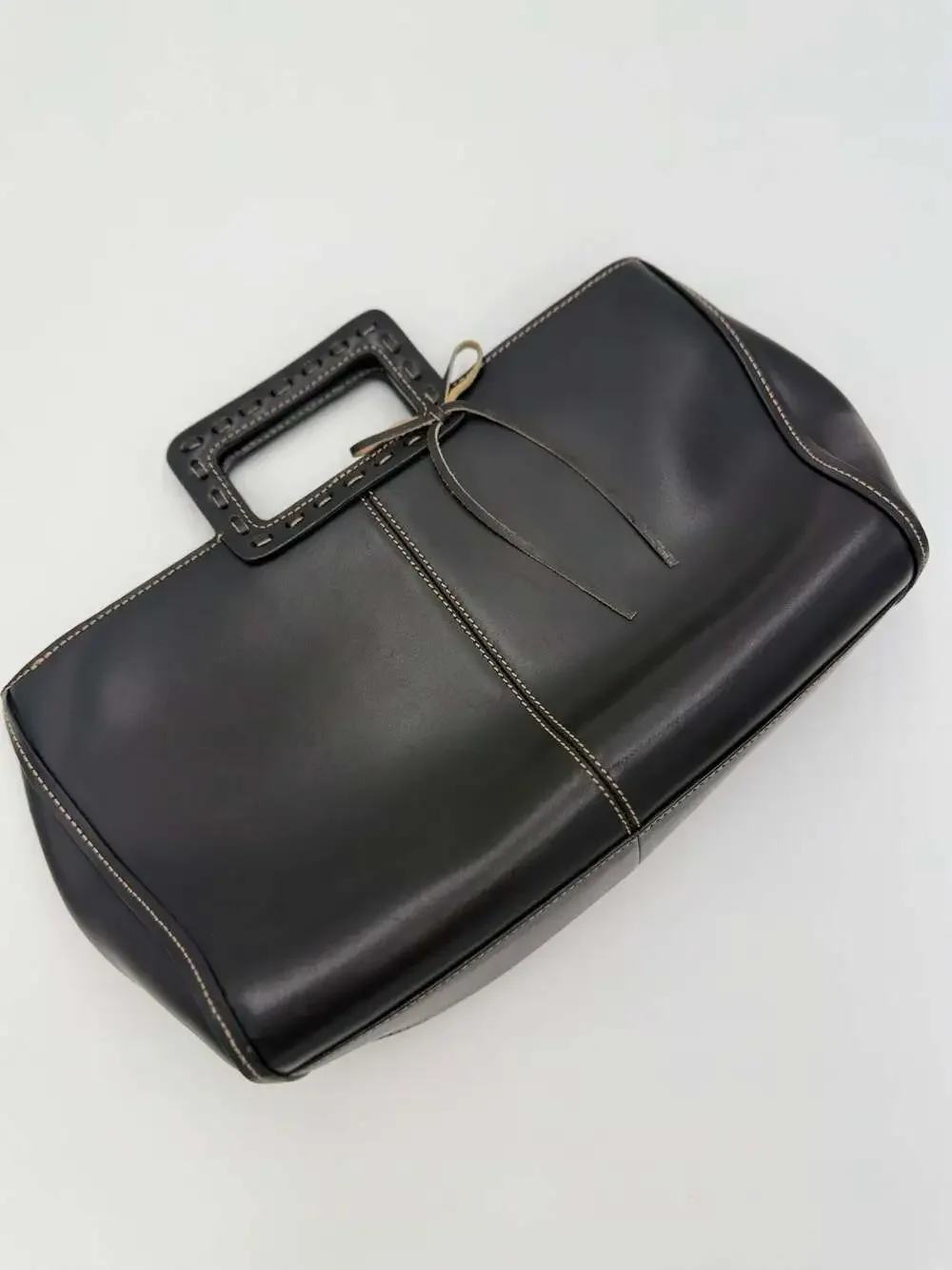 Jane Shilton Genuine Leather Black Top Handle Satchel Tote Structured Handbag